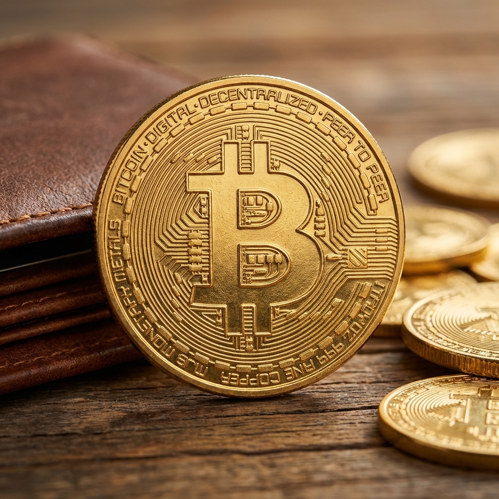 Bitcoin logo - a golden coin with the letter B and two vertical lines