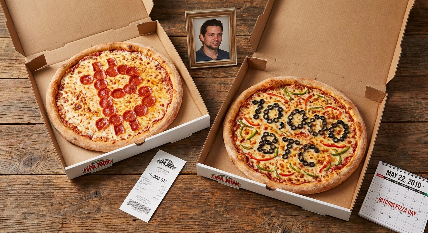 Two pizzas representing the famous Bitcoin Pizza Day transaction
