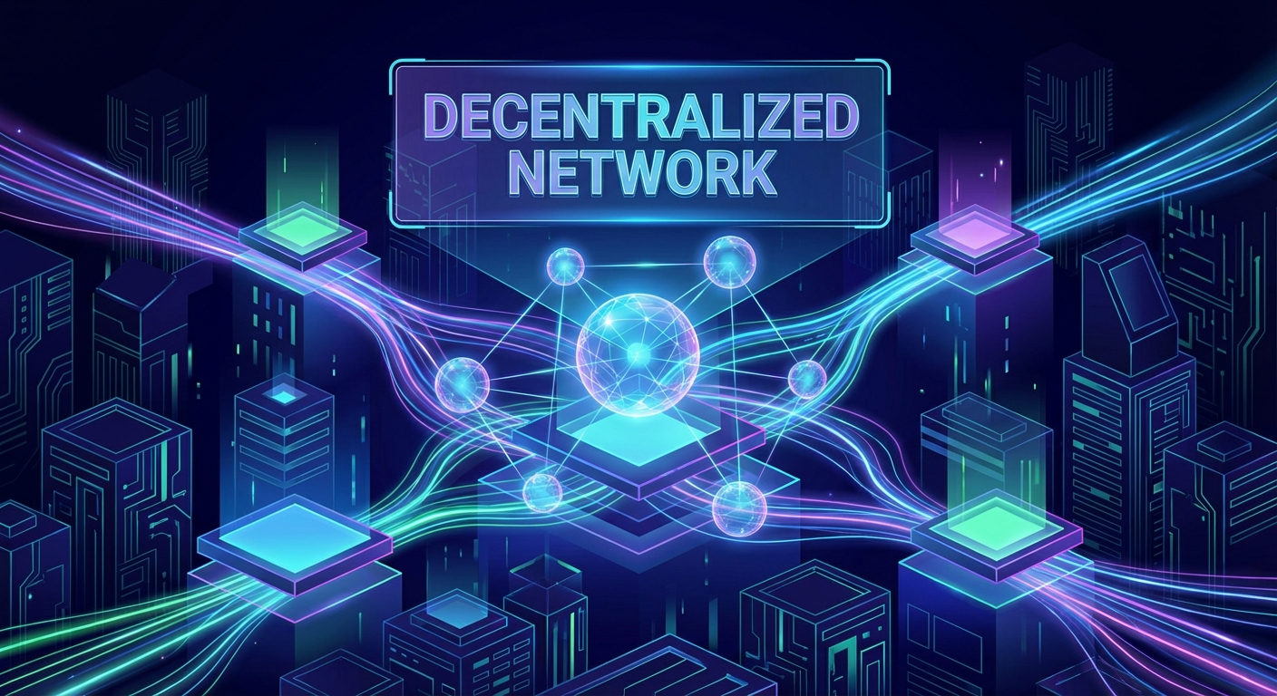 Futuristic artwork showing a decentralized digital world