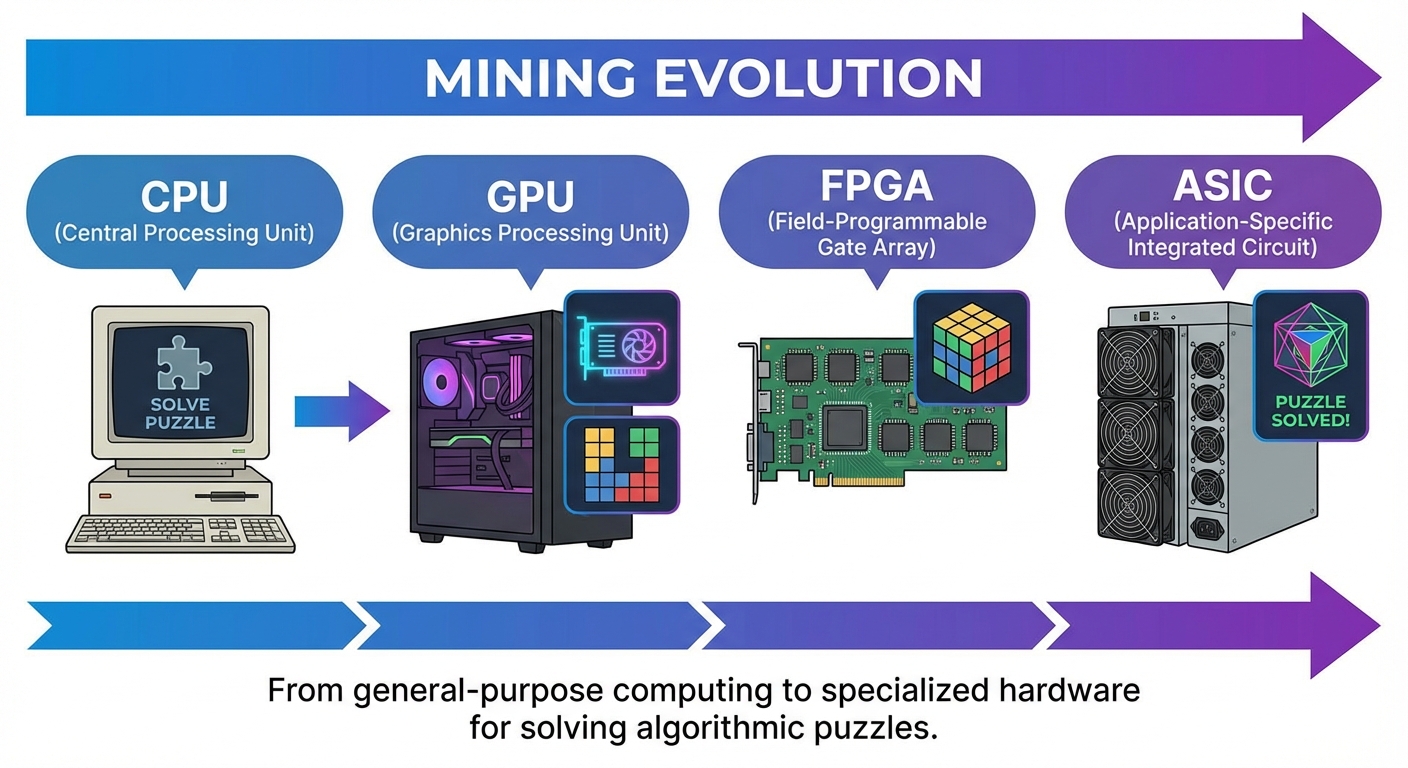 Comparison of mining hardware: CPU, GPU, and ASIC miners