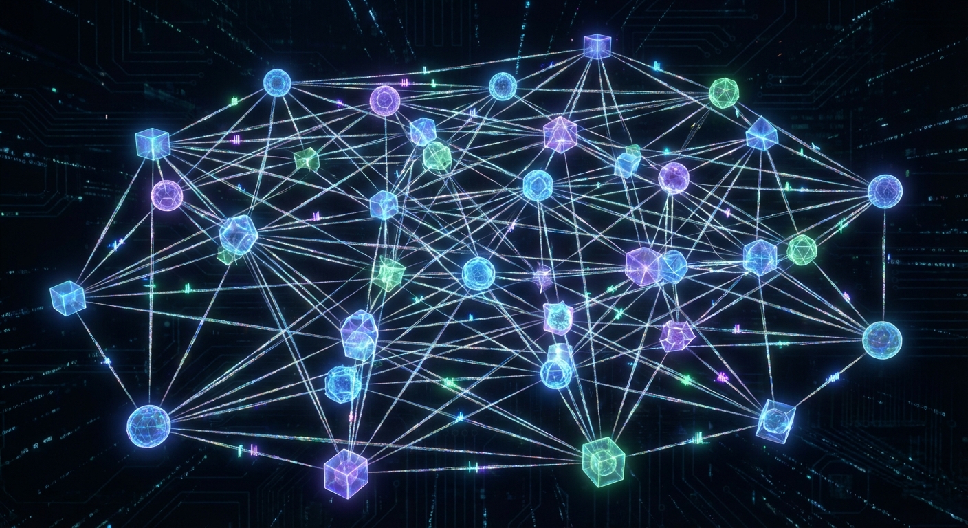 Multiple nodes connected in a decentralized peer-to-peer network